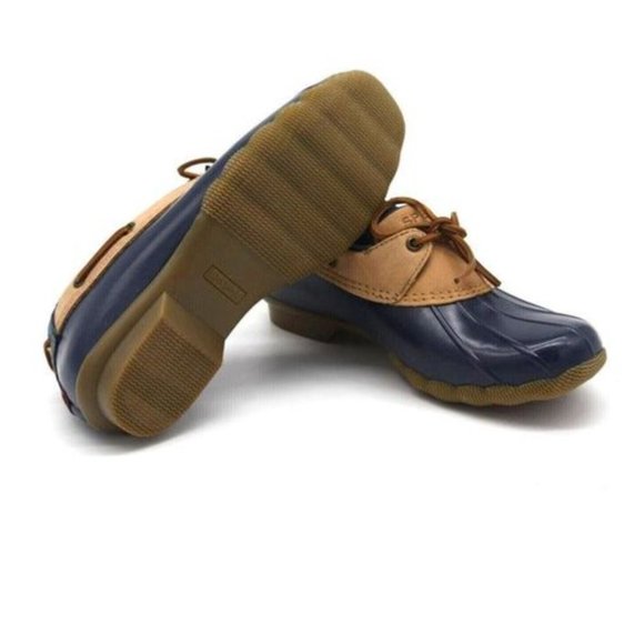 SPERRY Women's Saltwater 1-Eye Leather Duck Boot in Navy/Tan NWOT - Picture 2 of 5